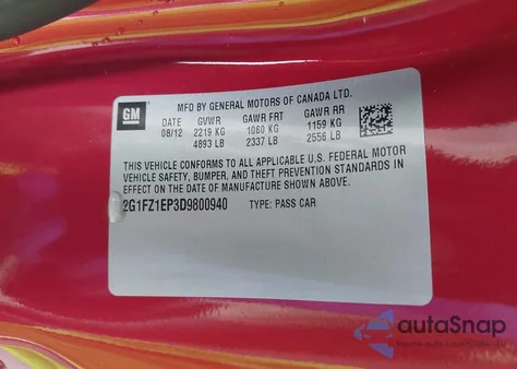 2013 Chevrolet Camaro Zl1 from USA, damaged, VIN 2G1FZ1EP3D9800940